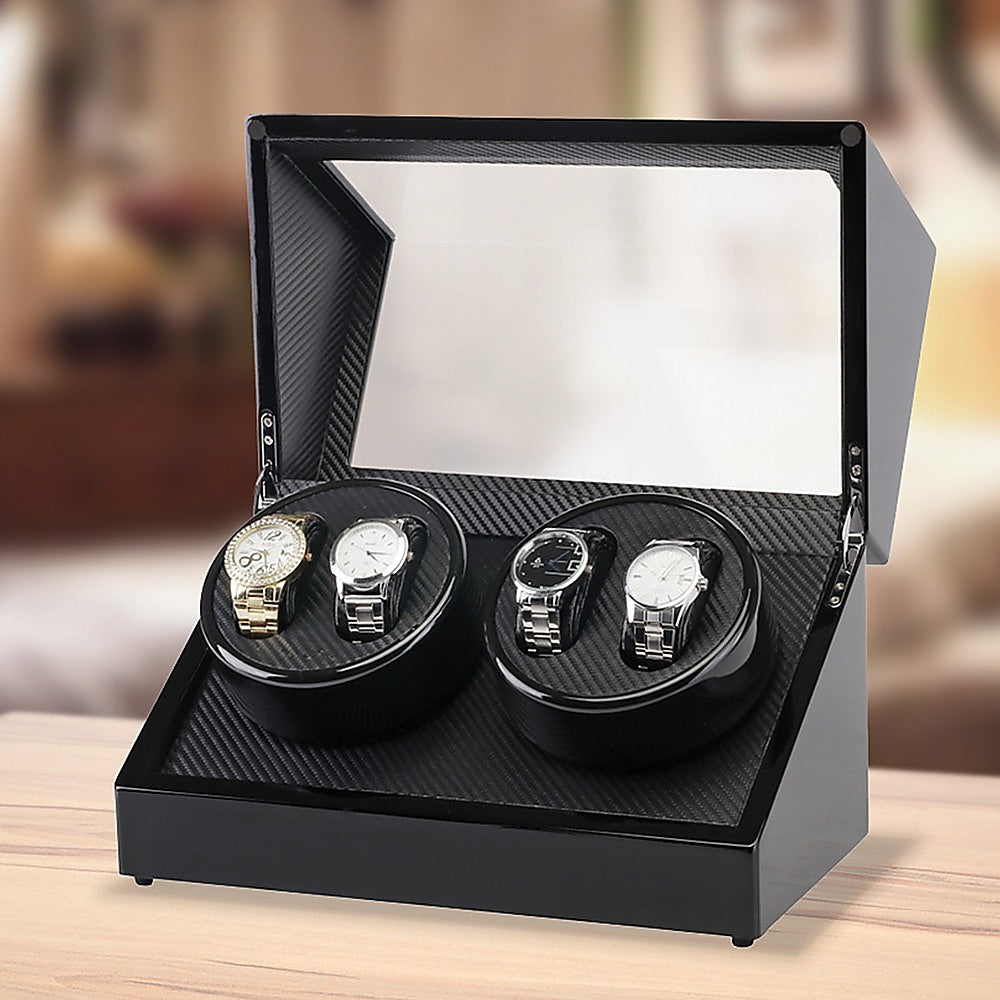Automatic Quad Watch Winder Wood Display Box Case Motor Rotation Storage-Watch Accessories-PEROZ Accessories