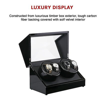 Automatic Quad Watch Winder Wood Display Box Case Motor Rotation Storage-Watch Accessories-PEROZ Accessories