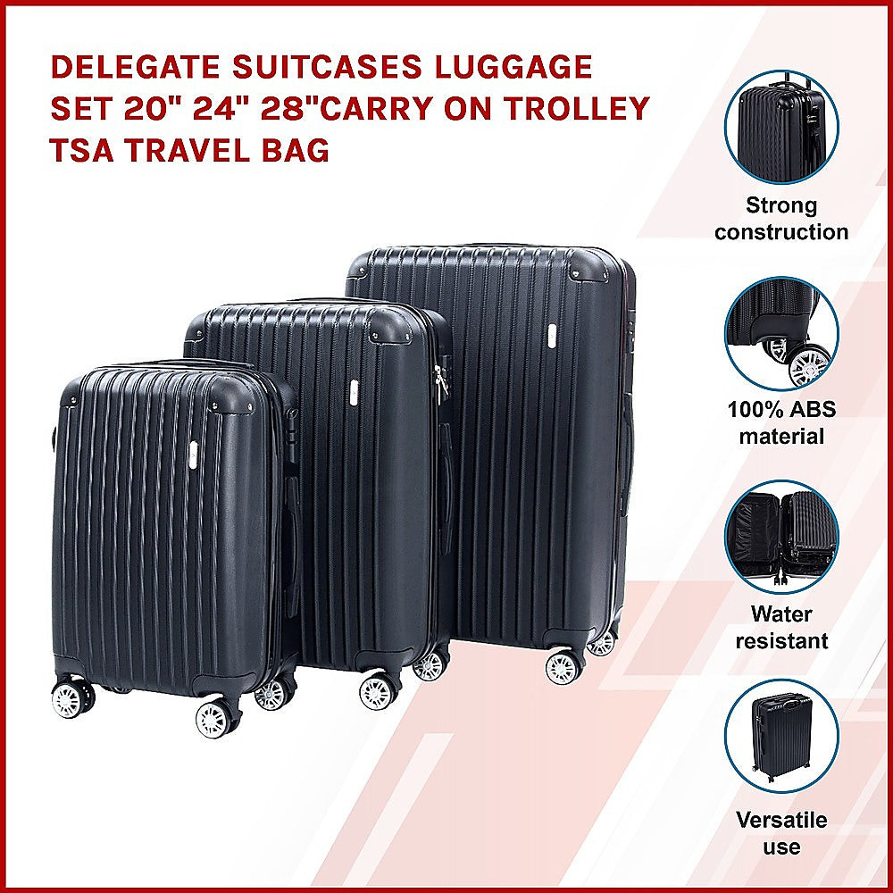 Delegate Suitcases Luggage Set 20" 24" 28"Carry On Trolley TSA Travel Bag-Luggage-PEROZ Accessories
