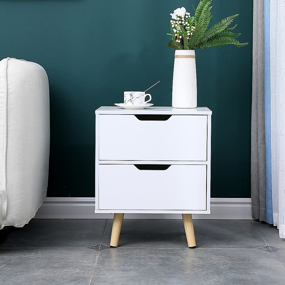 Wooden Bedside Table 2 Drawers Cabinet Storage Night Stand-Furniture > Office-PEROZ Accessories