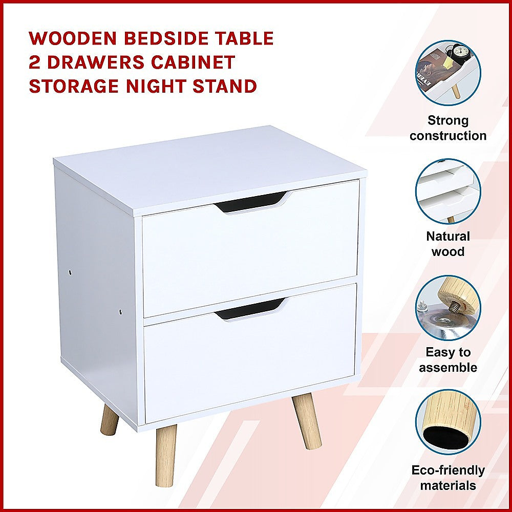 Wooden Bedside Table 2 Drawers Cabinet Storage Night Stand-Furniture > Office-PEROZ Accessories