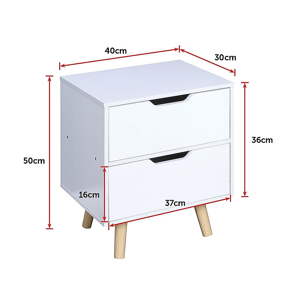 Wooden Bedside Table 2 Drawers Cabinet Storage Night Stand-Furniture > Office-PEROZ Accessories