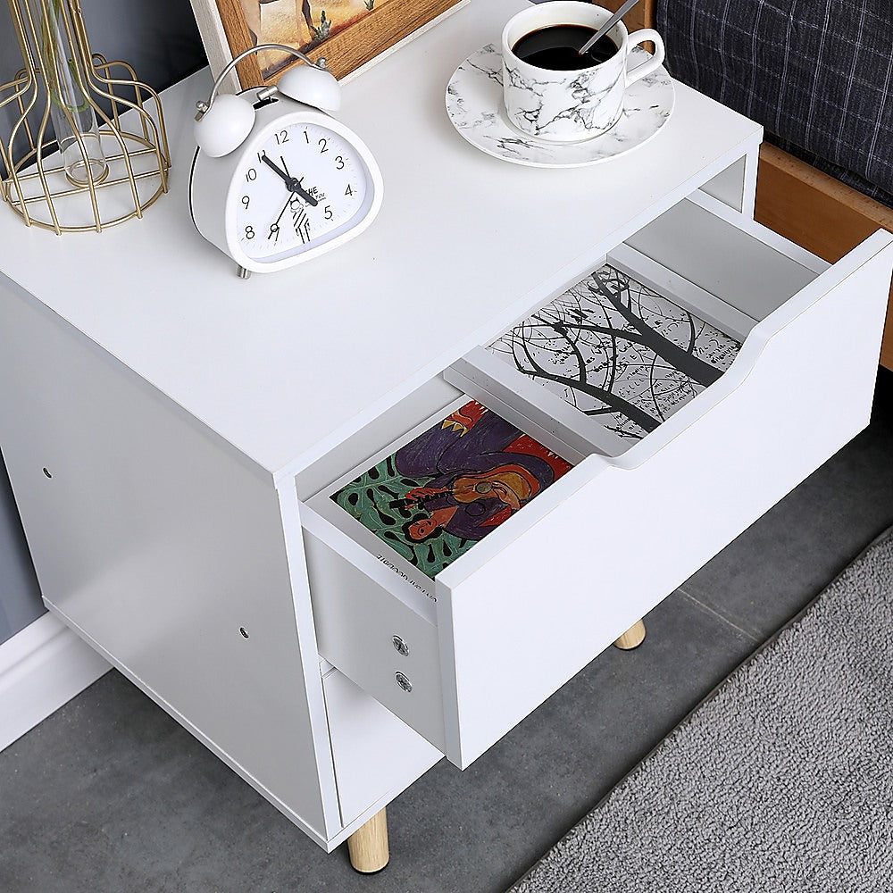 Wooden Bedside Table 2 Drawers Cabinet Storage Night Stand-Furniture > Office-PEROZ Accessories