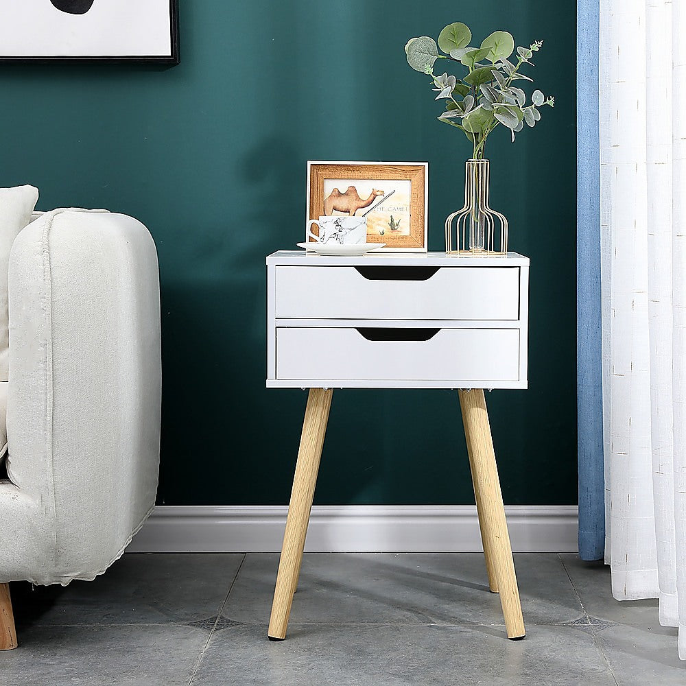 Wooden Bedside Table 2 Drawers Cabinet Storage Tall Night Stand-Furniture > Office-PEROZ Accessories