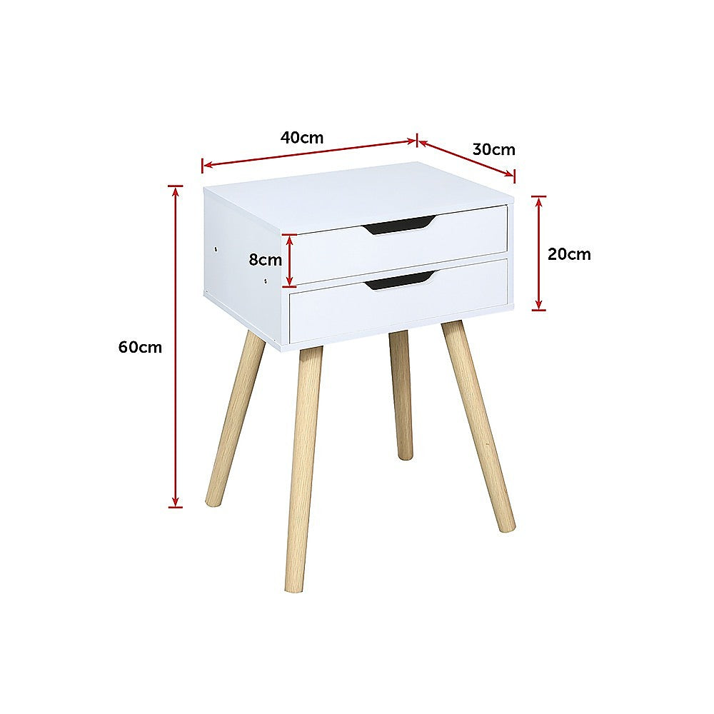 Wooden Bedside Table 2 Drawers Cabinet Storage Tall Night Stand-Furniture > Office-PEROZ Accessories