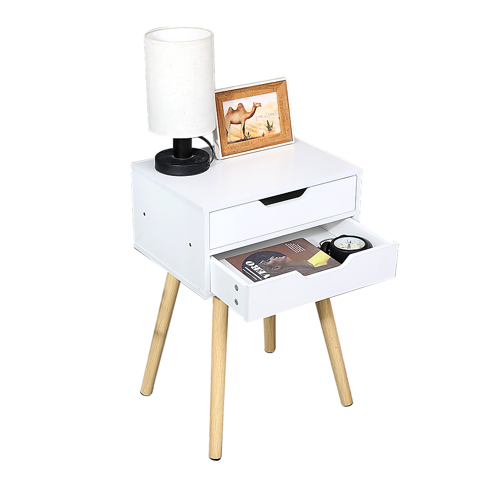 Wooden Bedside Table 2 Drawers Cabinet Storage Tall Night Stand-Furniture > Office-PEROZ Accessories