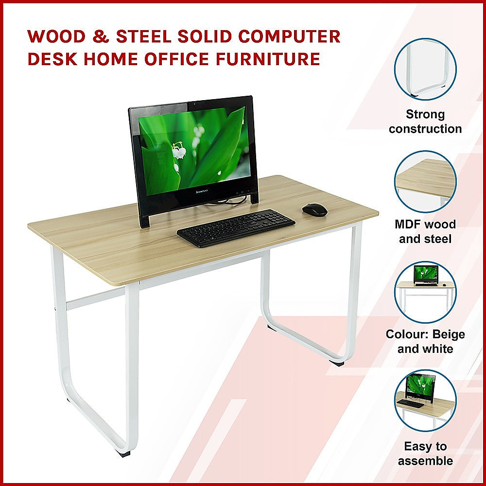 Wood & Steel Solid Computer Desk Home Office Furniture-Furniture > Office-PEROZ Accessories