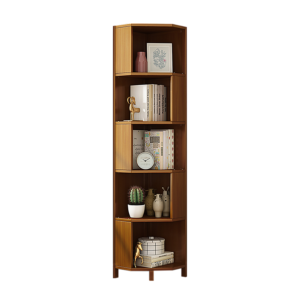 5-Shelf Corner Bookcase Industrial Bookshelf Display Storage Stand-Bookcases &amp; Shelves-PEROZ Accessories