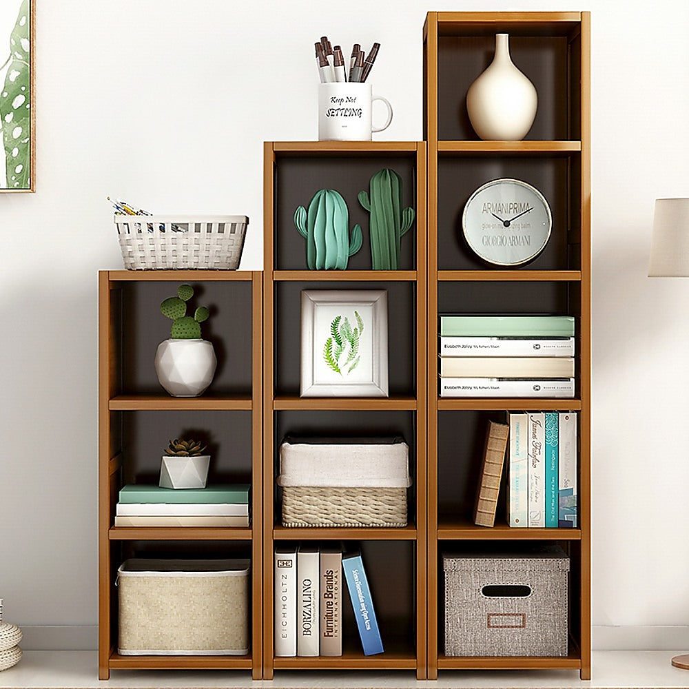 Bamboo Adjustable Shelf Bookcase Display Storage Rack Stand Livingroom Bedroom Set-Bookcases &amp; Shelves-PEROZ Accessories