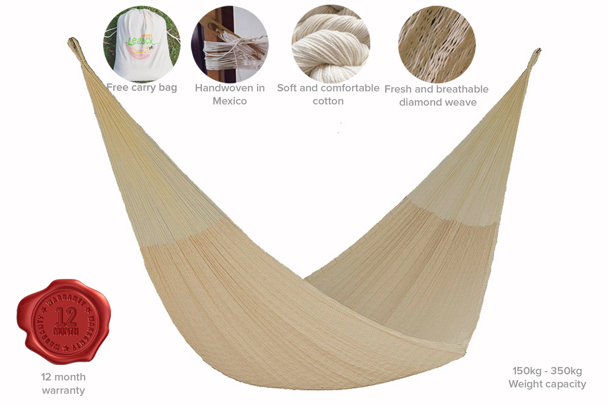 The out and about Mayan Legacy hammock Doble Size in Cream colour-Hammock-PEROZ Accessories