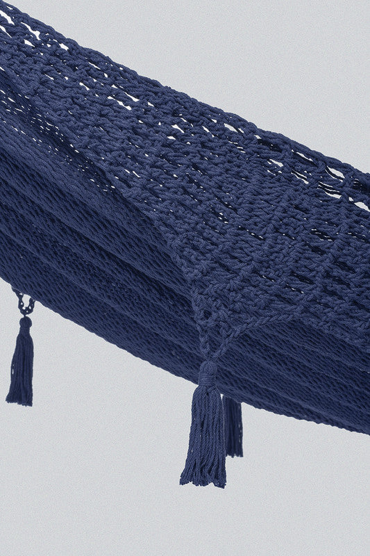 Outdoor undercover cotton Mayan Legacy hammock with hand crocheted tassels King Size Blue-Hammock-PEROZ Accessories
