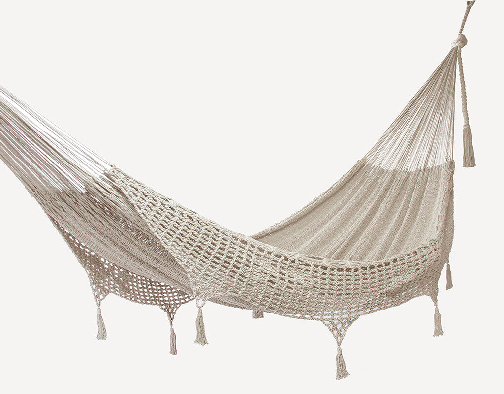 Outdoor undercover cotton Mayan Legacy hammock with hand crocheted tassels King Size Marble-Hammock-PEROZ Accessories