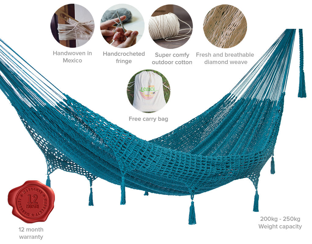 Outdoor undercover cotton Mayan Legacy hammock with hand crocheted tassels Queen Size Bondi-Hammock-PEROZ Accessories