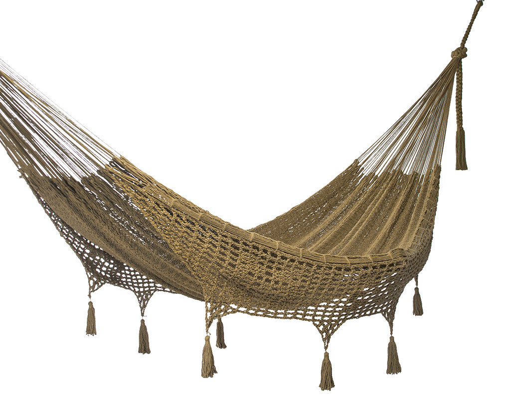 Outdoor undercover cotton Mayan Legacy hammock with hand crocheted tassels Queen Size Cedar-Hammock-PEROZ Accessories