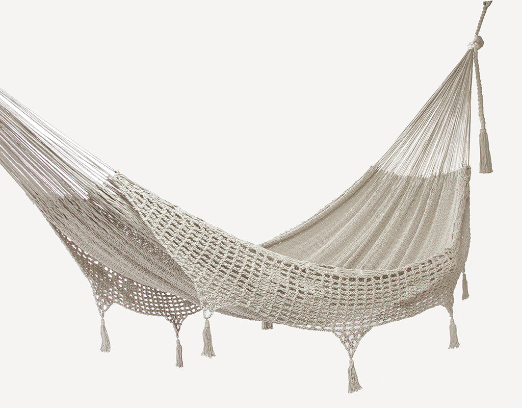 Outdoor undercover cotton Mayan Legacy hammock with hand crocheted tassels Queen Size Marble Colour-Hammock-PEROZ Accessories