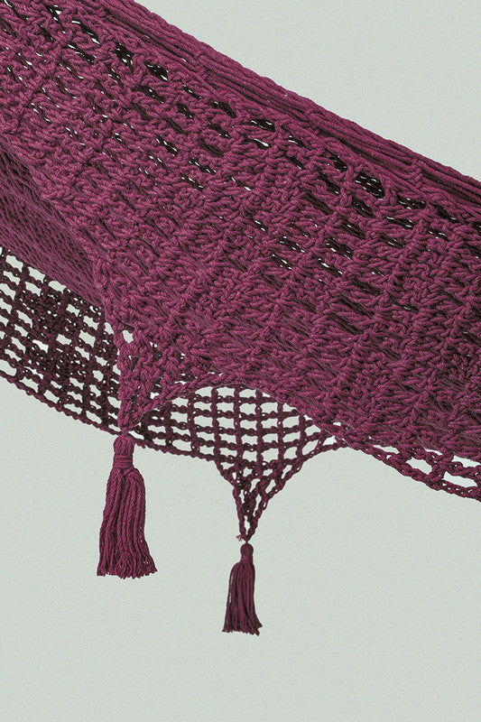Outdoor undercover cotton Mayan Legacy hammock with hand crocheted tassels Queen Size Maroon-Hammock-PEROZ Accessories