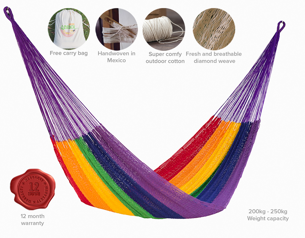 Outdoor undercover cotton Mayan Legacy hammock King size Rainbow-Hammock-PEROZ Accessories