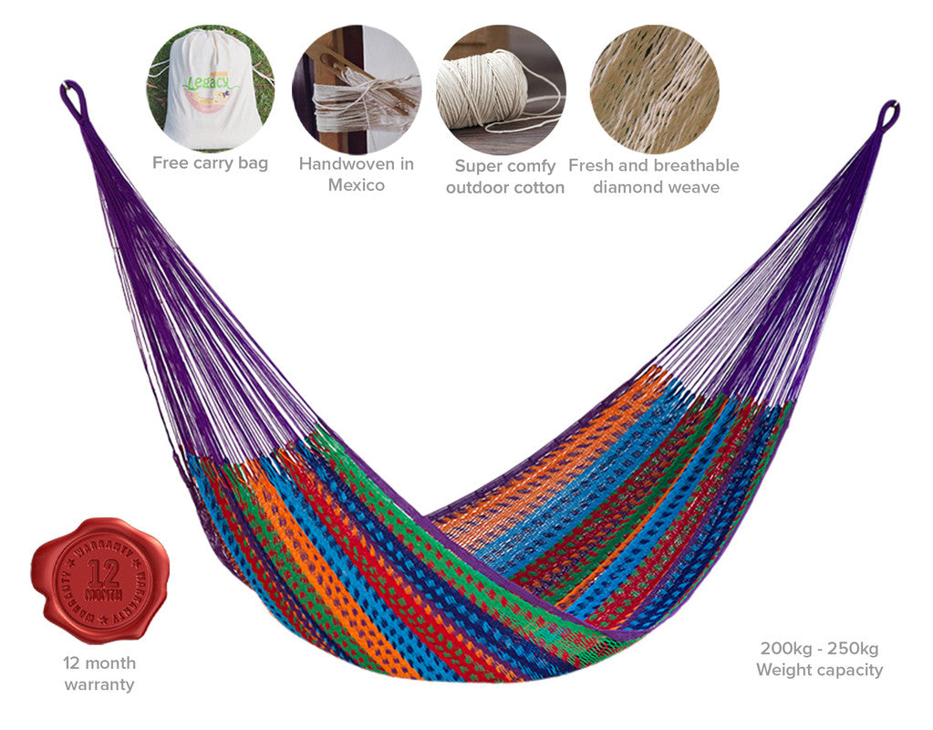 Mayan Legacy Queen Size Outdoor Cotton Mexican Hammock in Colorina Colour-Hammock-PEROZ Accessories