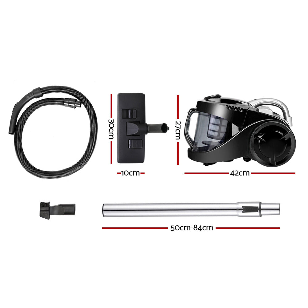 Devanti Vacuum Cleaner Bagless Cyclone Cyclonic Vac Home Office Car 2200W Black-Appliances > Vacuum Cleaners-PEROZ Accessories