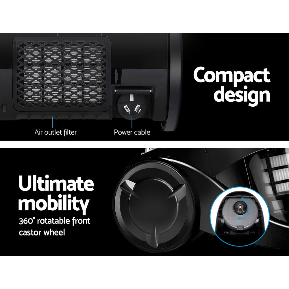 Devanti Vacuum Cleaner Bagless Cyclone Cyclonic Vac Home Office Car 2200W Black-Appliances > Vacuum Cleaners-PEROZ Accessories