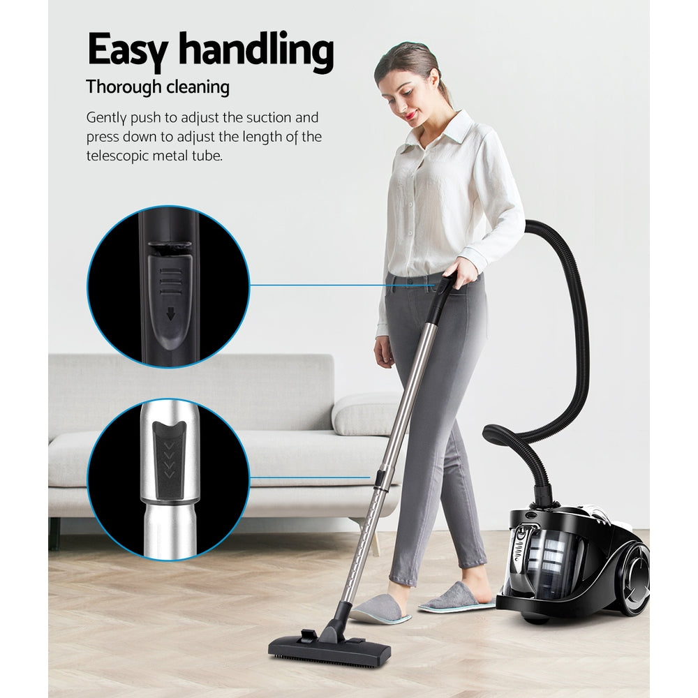 Devanti Vacuum Cleaner Bagless Cyclone Cyclonic Vac Home Office Car 2200W Black-Appliances > Vacuum Cleaners-PEROZ Accessories