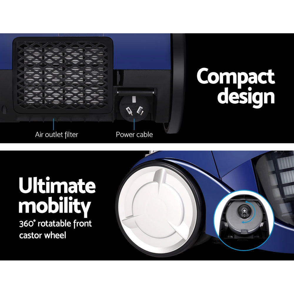 Devanti Vacuum Cleaner Bagless Cyclone Cyclonic Vac Home Office Car 2200W Blue-Appliances > Vacuum Cleaners-PEROZ Accessories