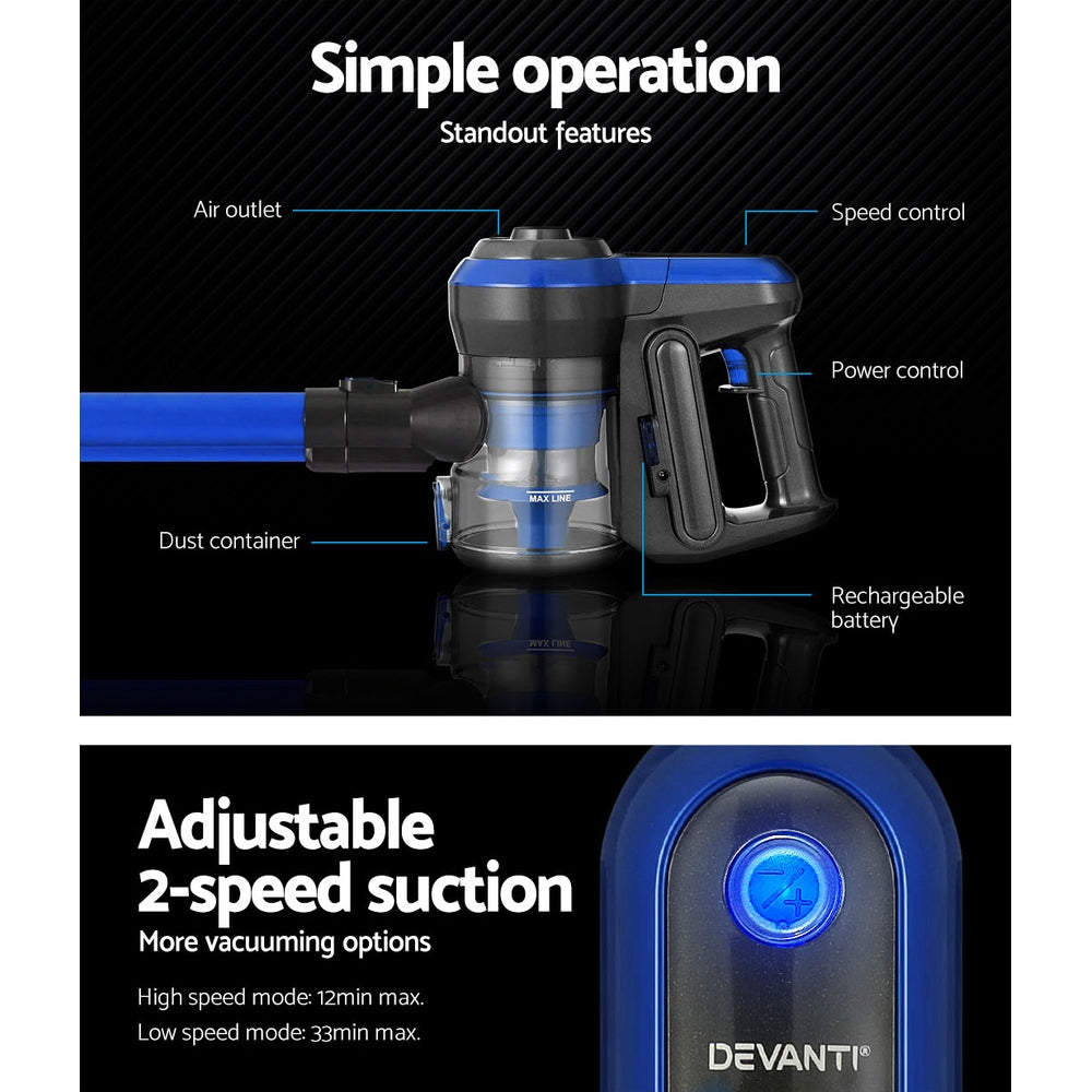 Devanti Handheld Vacuum Cleaner Cordless Handstick Stick 250W Brushless Motor-Appliances &gt; Vacuum Cleaners-PEROZ Accessories