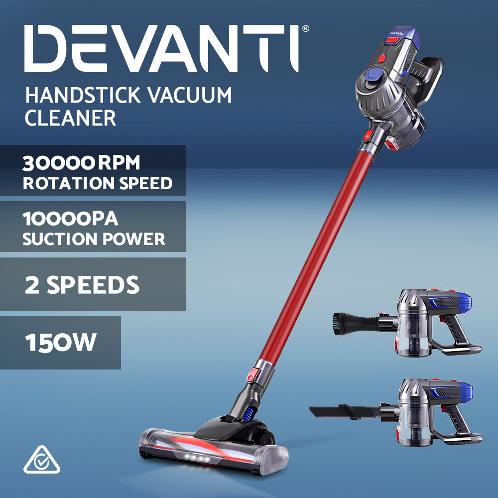 Devanti Handheld Vacuum Cleaner Cordless Stick Handstick Vac Bagless 2-Speed Headlight Red-Appliances &gt; Vacuum Cleaners-PEROZ Accessories