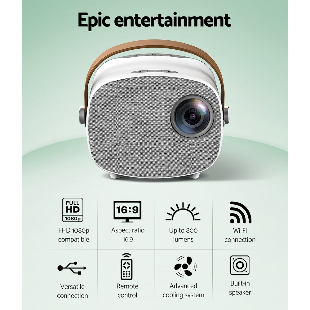 Devanti Mini Video Projector Wifi USB HDMI Portable 800 Lumens HD 1080P-Video Projectors-PEROZ Accessories