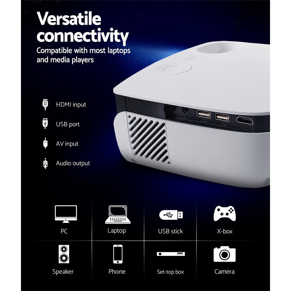 Devanti Mini Video Projector Wifi USB HDMI Portable 2000 Lumens HD 1080P Home Theater White-Video Projectors-PEROZ Accessories