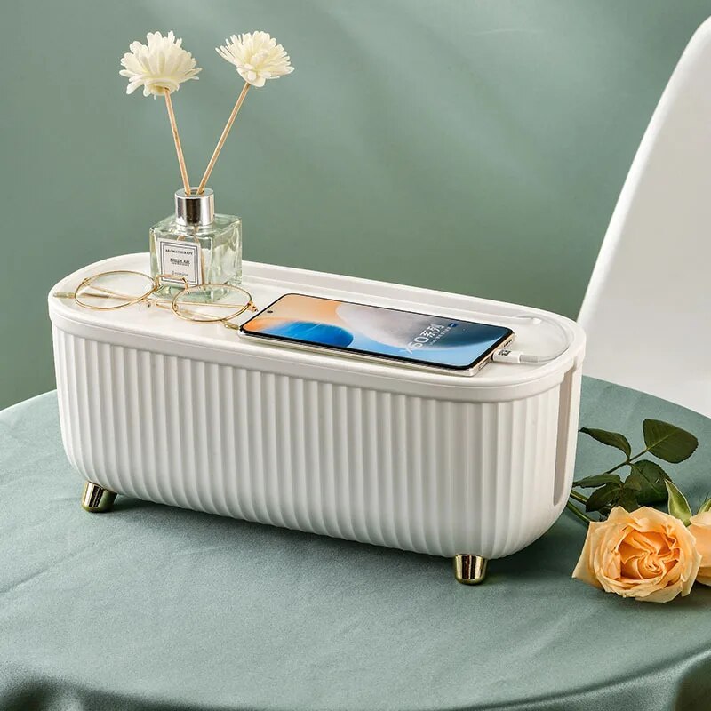 Anypack Cable Storage Box White Light Luxury Office Desktop Power Cord Strip Socket Cable Box New Data Cable Plastic Storage Containers-Organizers-PEROZ Accessories