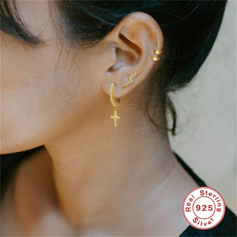 Anyco Earrings Gold Plated Trendy Geometric White Zircon Cross Stud For Women Teen Fashion Stylish Accessories Jewelry Gifts-Earrings-PEROZ Accessories