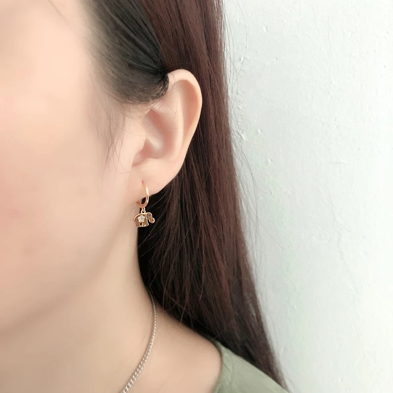 Anyco Earrings Gold Plated Classic Lucky Blue Zircon Elephant Stud For Women Girl Teen Perfect Fine Fashion Stylish Accessories Jewelry Gifts-Earrings-PEROZ Accessories