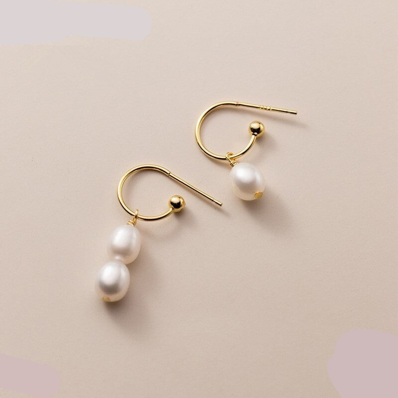 Anyco Fashion Earrings Sterling Silver Fashion Statement Gold Natural Baroque Pearl Earrings for Women Chic Charms Sweet Jewelry Accessories-Earrings-PEROZ Accessories