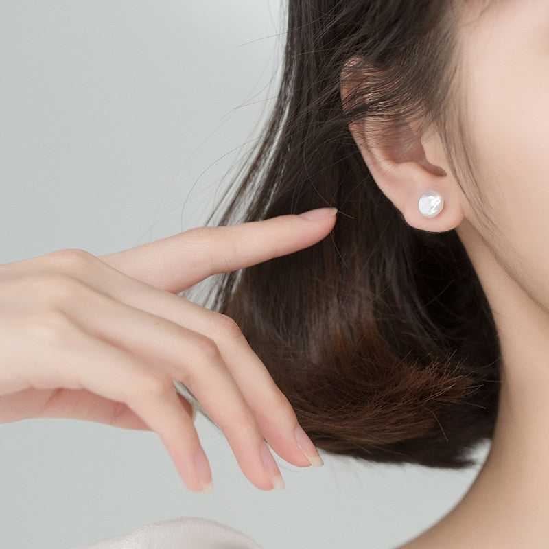 Anyco Fashion Earrings Genuine Sterling Silver Natural Baroque Geometric Irregular Pearl Stud for Women Girl Office Jewelry Gift-Earrings-PEROZ Accessories