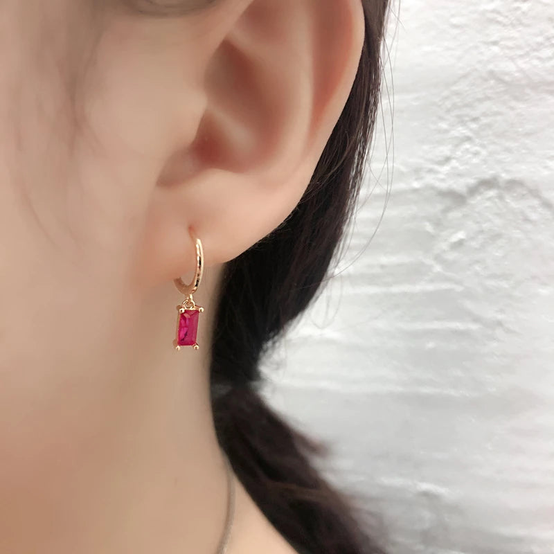 Anyco Earrings Gold Plated Red Geometric Square 6 Colors Hanging Stud For Women Girl Teen Chic Fashion Stylish Accessories Jewelry Gifts-Earrings-PEROZ Accessories