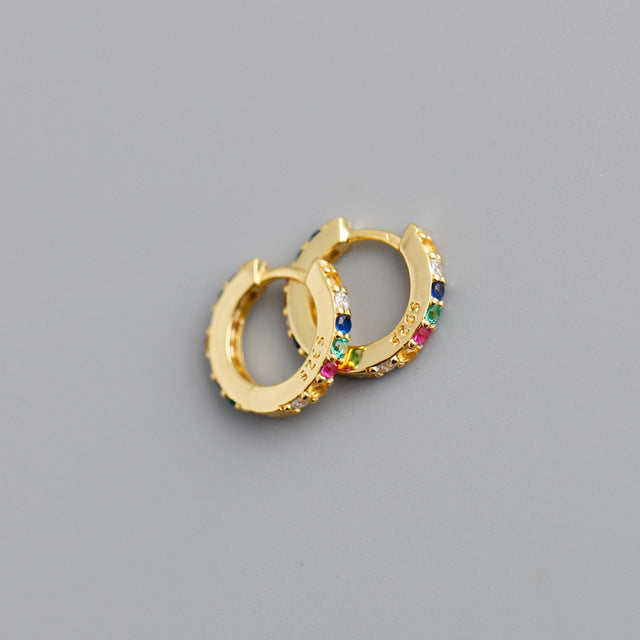 Anyco Earrings Gold Plated Color Minimalist 7mm Color Zircon Ear Buckle For Women Girl Teen Chic Fashion Stylish Accessories Jewelry Gifts-Earrings-PEROZ Accessories
