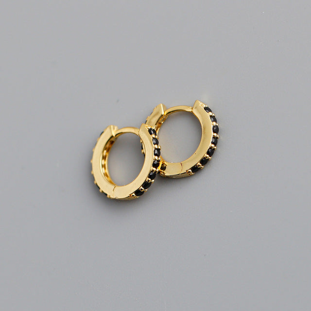 Anyco Earrings Gold Plated Black Minimalist 7mm Color Zircon Ear Buckle For Women Girl Teen Chic Fashion Stylish Accessories Jewelry Gifts-Earrings-PEROZ Accessories