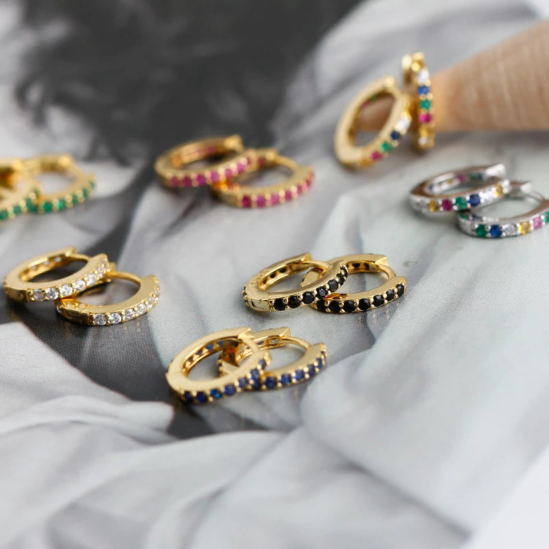 Anyco Earrings Gold Plated Color Minimalist 7mm Color Zircon Ear Buckle For Women Girl Teen Chic Fashion Stylish Accessories Jewelry Gifts-Earrings-PEROZ Accessories