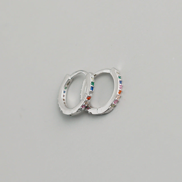 Anyco Earrings Sterling Silver Color Minimalist Round Zircon Stud For Women Girl Elegant Fashion Stylish Accessories Jewelry Gifts-Earrings-PEROZ Accessories