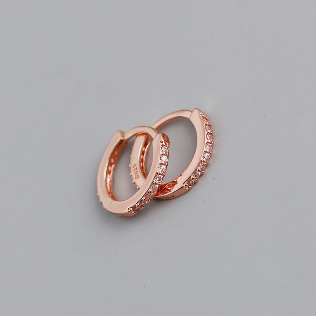 Anyco Earrings Rose Gold White Minimalist Round Zircon Stud For Women Girl Teen Elegant Fashion Stylish Accessories Jewelry Gifts-Earrings-PEROZ Accessories