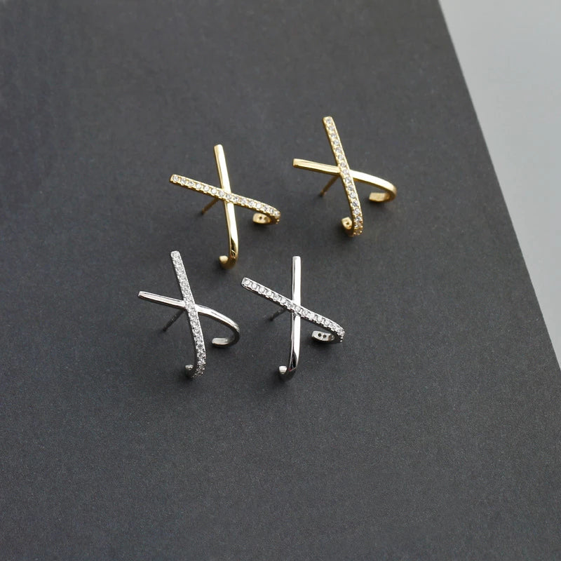 Anyco Stud Earrings Letter X Bohemia Punk Cross White Zircon Silver Bohemia Charms for Women Party Rock Jewelry Gift-Earrings-PEROZ Accessories