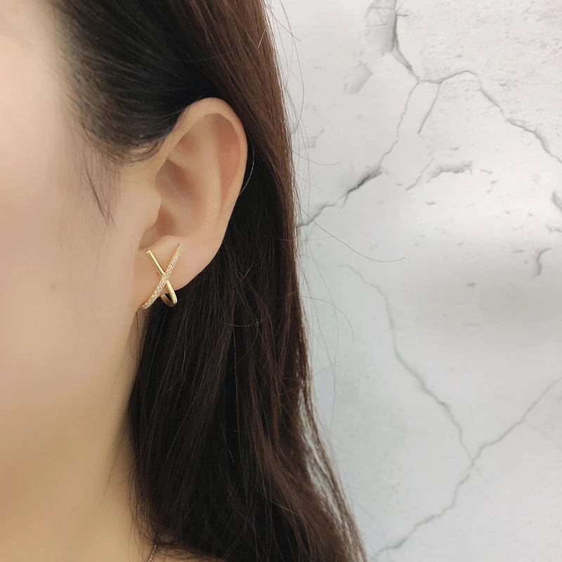 Anyco Stud Earrings Letter X Bohemia Punk Cross White Zircon Silver Bohemia Charms for Women Party Rock Jewelry Gift-Earrings-PEROZ Accessories