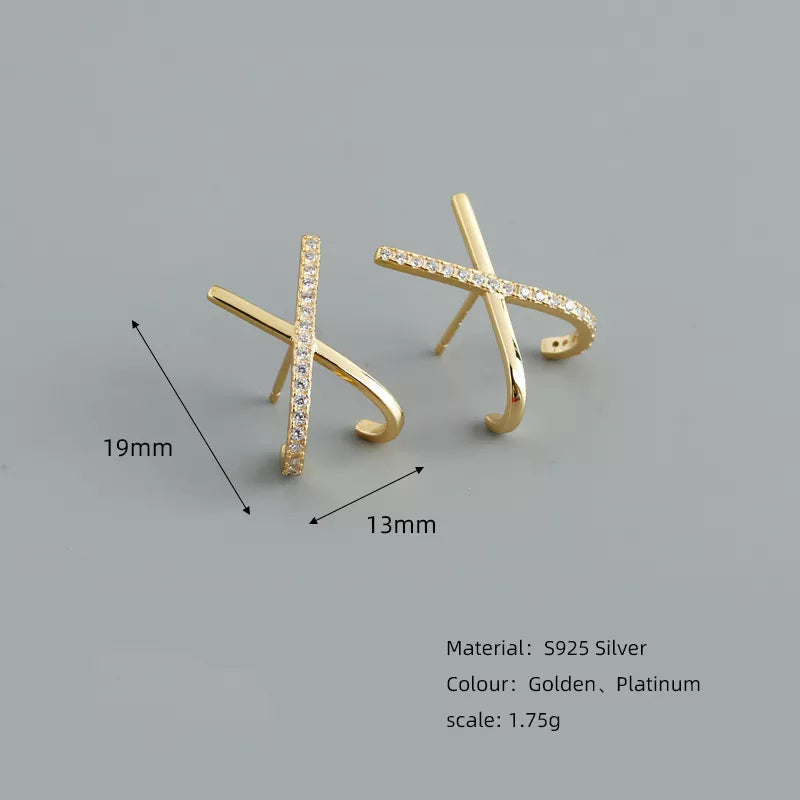 Anyco Stud Earrings Letter X Bohemia Punk Cross White Zircon Silver Bohemia Charms for Women Party Rock Jewelry Gift-Earrings-PEROZ Accessories