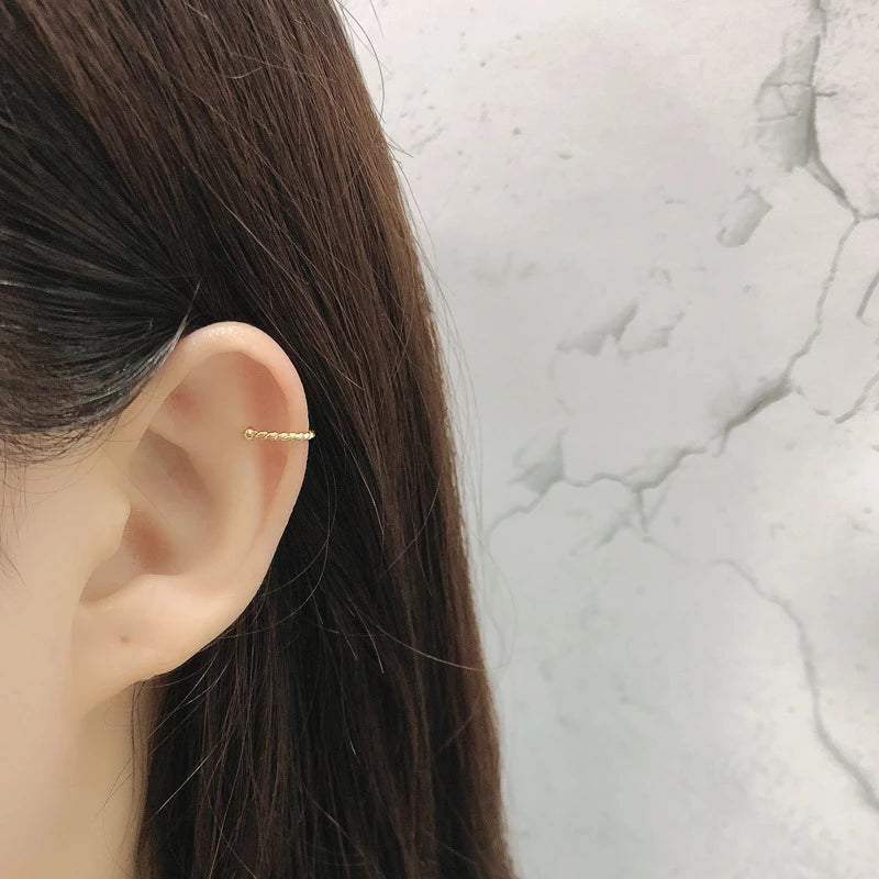 Anyco Earrings Punk Rock Twist Circle Sterling Silver Ear Clip Hoop For Kids Women Wedding Jewelry Gift 1 pc-Earrings-PEROZ Accessories
