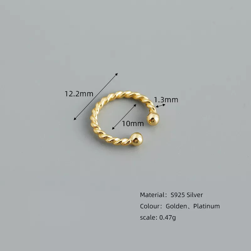 Anyco Earrings Punk Rock Twist Circle Sterling Silver Ear Clip Hoop For Kids Women Wedding Jewelry Gift 1 pc-Earrings-PEROZ Accessories