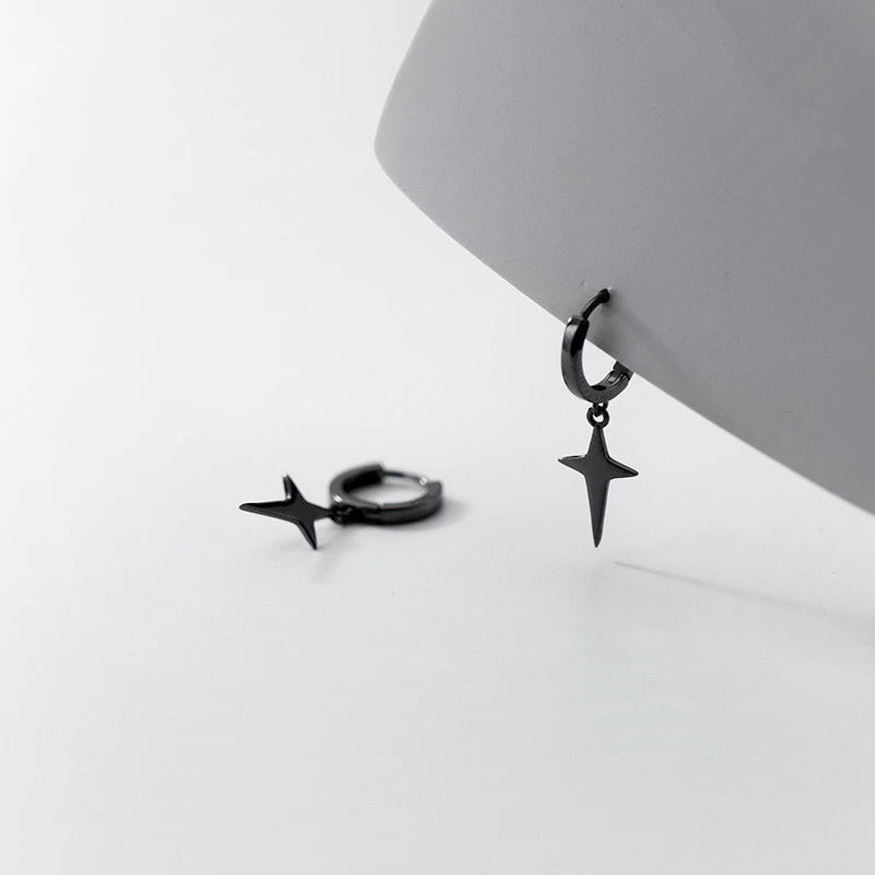 Anyco Fashion Earrings Black 925 Sterling Silver Rock Men&