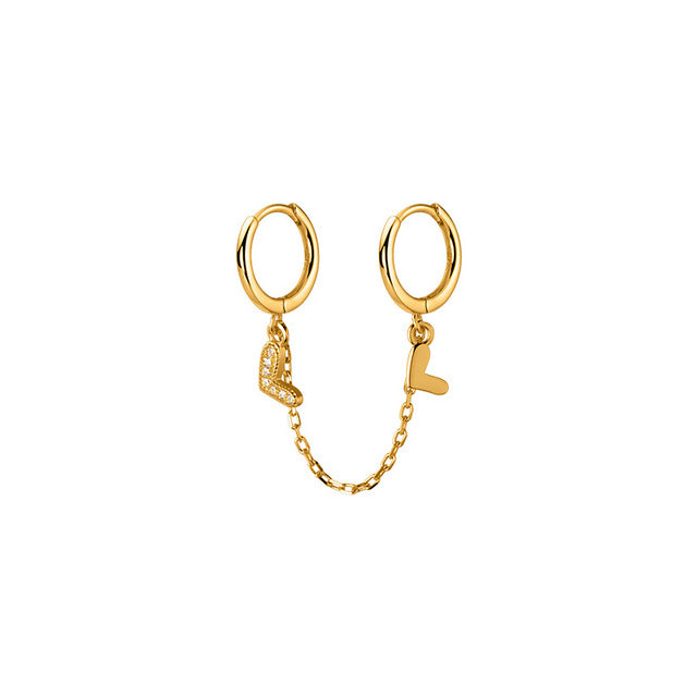Anyco Fashion Earrings Gold 925 Sterling Silver Unique Love Heart Chain Charm for Women Bohemian Fine Party Ear Buckle Jewelry-Earrings-PEROZ Accessories