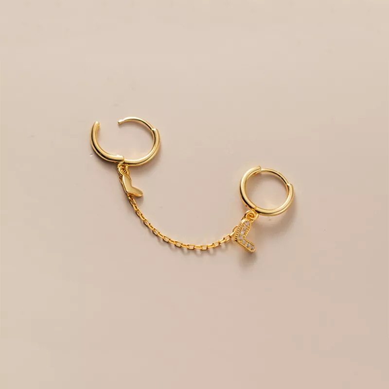Anyco Fashion Earrings Gold 925 Sterling Silver Unique Love Heart Chain Charm for Women Bohemian Fine Party Ear Buckle Jewelry-Earrings-PEROZ Accessories