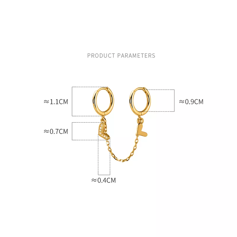 Anyco Fashion Earrings Gold 925 Sterling Silver Unique Love Heart Chain Charm for Women Bohemian Fine Party Ear Buckle Jewelry-Earrings-PEROZ Accessories